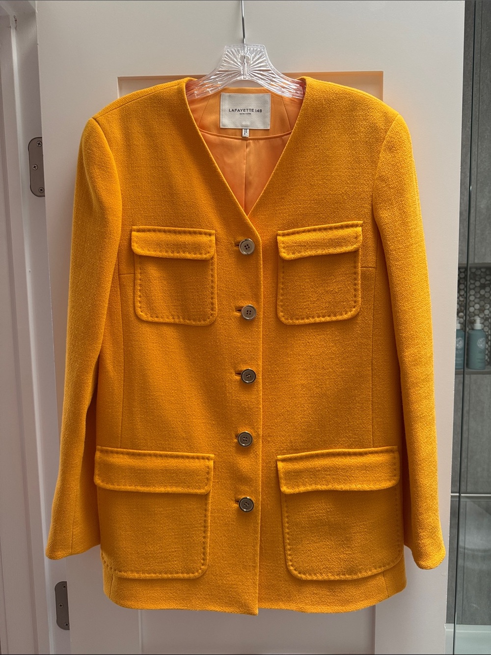 Lafayette 148 New York Yellow Wool Pocket Blazer